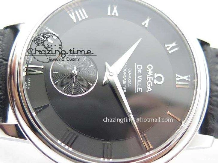 0212 De Ville MK 1:1 Best Edition SS Black Dial On Black Leather Asian Seagull T1701 (Sec@6) Unisex 8243